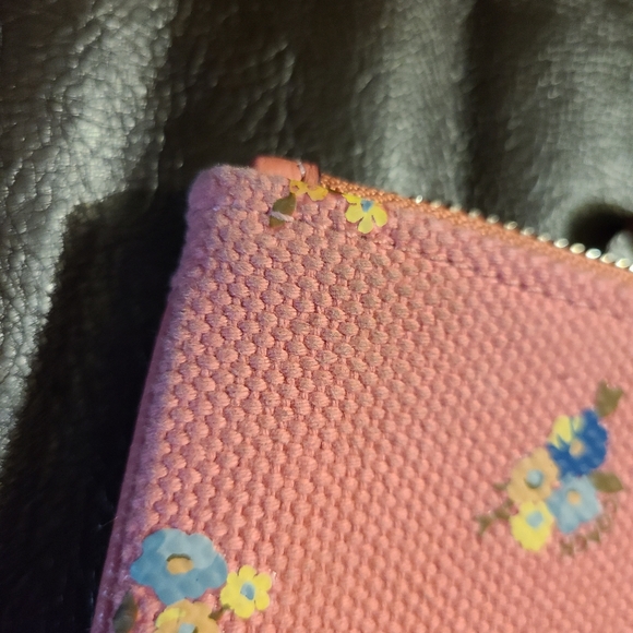 Coach Pink Floral Catepillar Bee Canvas Zipper Wristlet Pouch - Picture 6 of 10